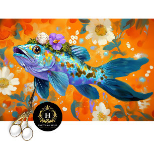 Lebendige Vintage-Blumen-Fisch-Decoupage Seidenpapier