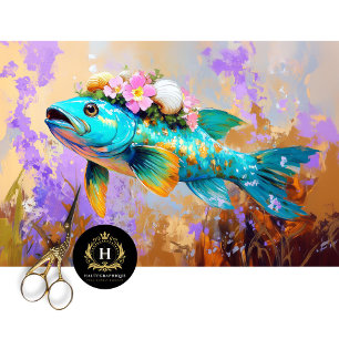 Lebendige Vintage-Blumen-Fisch-Dekoupage Seidenpapier