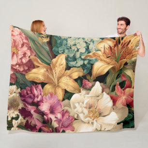 Lebendige Vintage-Blumenanordnung Fleecedecke