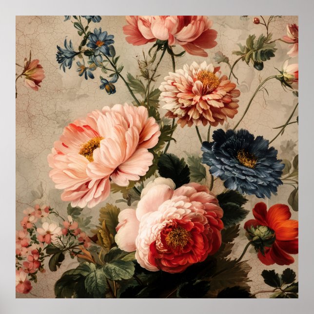 Lebendige Vintage-Blumenarrangement Poster (Vorne)