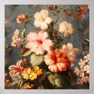 Lebendige Vintage-Blumenarrangement Poster