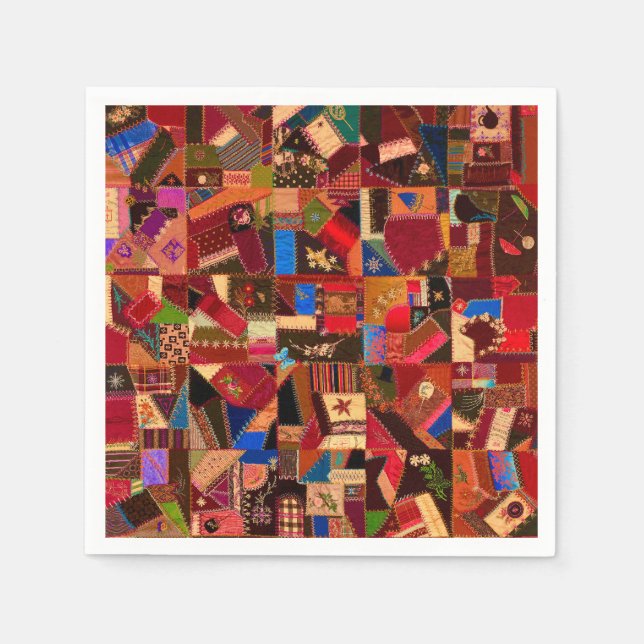 Lebendige Vintage-Crazy-Quilt Serviette (Vorderseite)