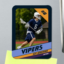 Lebendige Violette Lacrosse-Spieler-Foto Magnet
