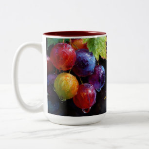 Lebendige Wasserfarben-Weintrauben und Tautropfen Zweifarbige Tasse