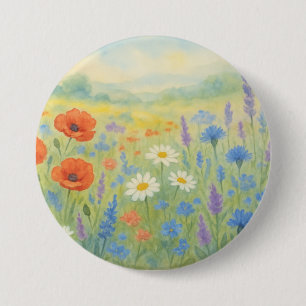 Lebendige Wasserfarben-Wiesenlandschaft mit Wildbl Button