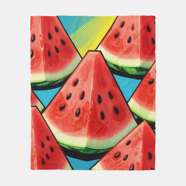 Lebendige Wassermelonen-Scheiben Pop Art Fleecedecke (Vorderseite)