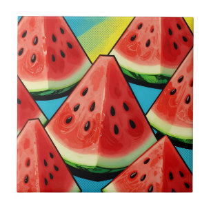 Lebendige Wassermelonen-Scheiben Pop Art Fliese