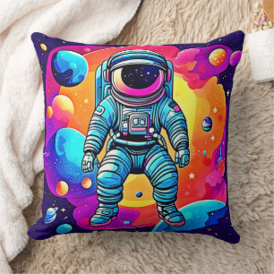 Lebendige Weltraum-Cartoon-Kunst: Astronautenträum Kissen