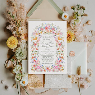 Lebendige Wiesen-Wildblumen-Blumengarten-Hochzeit Einladung
