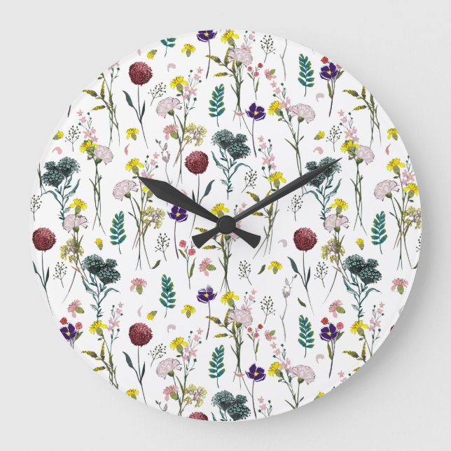 Lebendige Wildblume Große Wanduhr (Vorderseite)