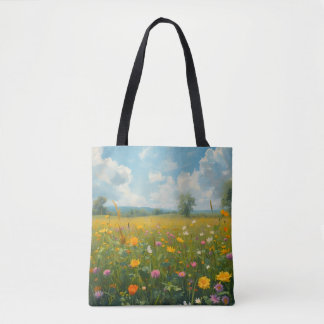 Lebendige Wildblumenwiese im Stil eines Ölgemäldes Tasche