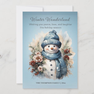 Lebendige Winterwunderland-Schneemann Eisblau Feiertagskarte