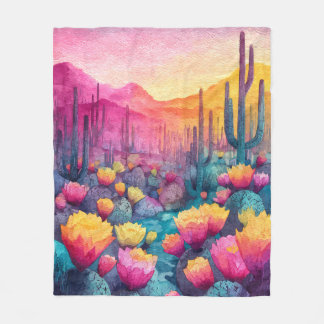 Lebendige Wüsten-Sonnenuntergangs-Kaktus-Blüten-De Fleecedecke