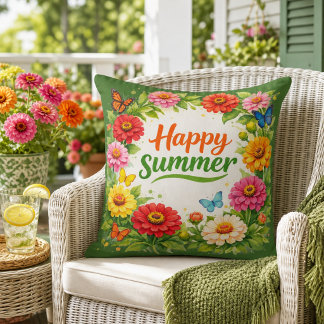 Lebendige Zinnienblumen Glücklicher Sommer Grün  Kissen