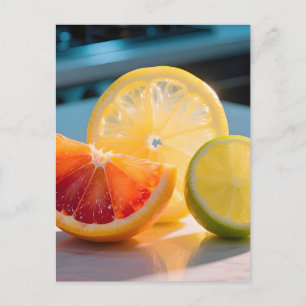 Lebendige Zitrus Scheiben Grapefruit Zitrone Limet Postkarte