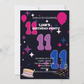 Lebendiger 11. Geburtstag | Rosa Blaues Konfetti Einladung