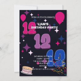 Lebendiger 12. Geburtstag | Rosa Blaues Konfetti Einladung