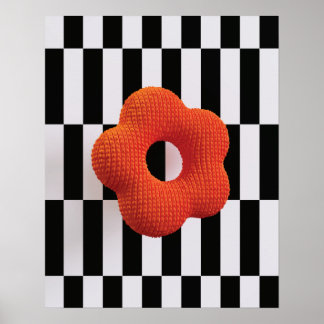 Lebendiger 3D-Blumen-Orange- und Schwarz-Weiß-Druc Poster