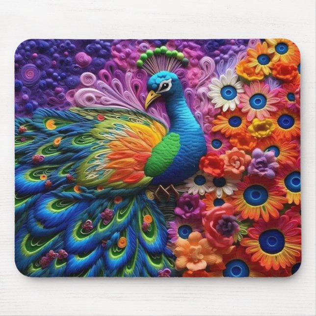 Lebendiger 3D Pfau Mousepad (Vorne)