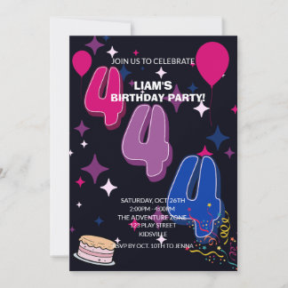 Lebendiger 4. Geburtstag | Rosa Blau Konfetti Einladung