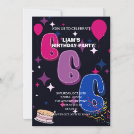 Lebendiger 6. Geburtstag | Rosa Blaues Konfetti Einladung
