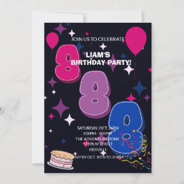 Lebendiger 8. Geburtstag | Rosa Blau Konfetti Einladung