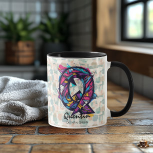 Lebendiger abstrakter Monogramm-Becher - Q für Que Tasse