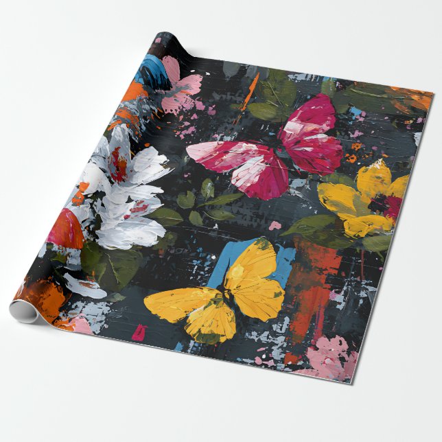 Lebendiger Abstrakter Schmetterlingsflug (2) Geschenkpapier (Ungerollt)