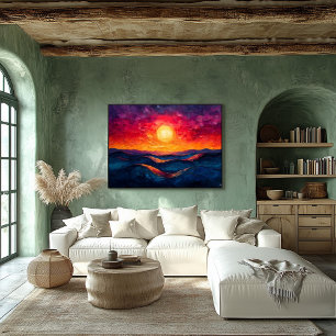 Lebendiger abstrakter Sonnenuntergang über rollend Poster