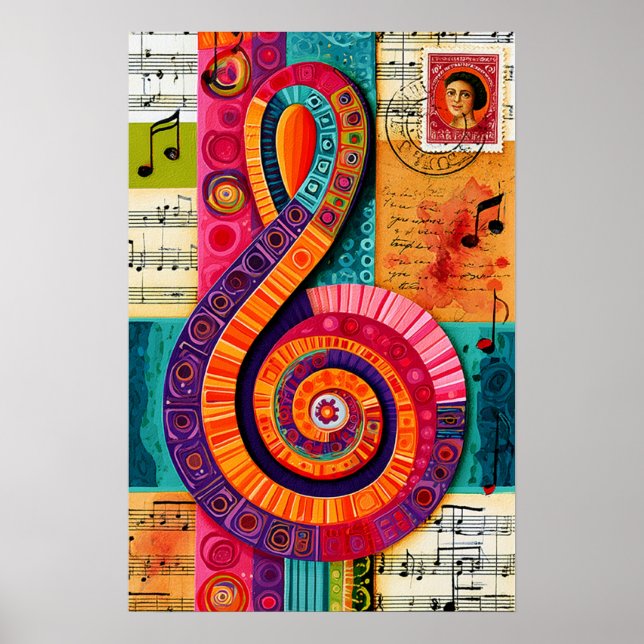 Lebendiger abstrakter Violinschlüssel Poster (Vorne)