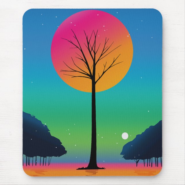Lebendiger Baum unter einem kosmischen Regenbogenh Mousepad (Vorne)