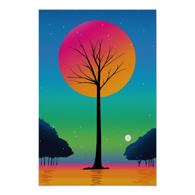 Lebendiger Baum unter einem kosmischen Regenbogenh Poster (Vorderseite)
