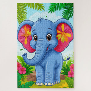 Lebendiger blauer Elefant Cartoon im tropischen Ds