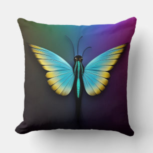 Lebendiger blauer und gelber Schmetterling Kissen