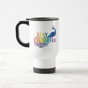 Lebendiger "Bleib bunt" Pfau Motivationsbecher Reisebecher