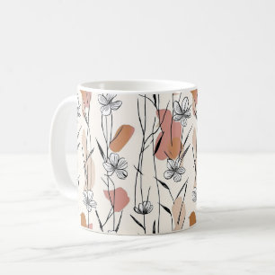 Lebendiger Blumen-Muster-Mug mit Linienzeichnung Kaffeetasse