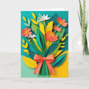 Lebendiger Blumenstrauß aus geschnittenem Papier Karte