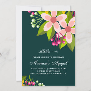 Lebendiger Blumenstrauß Baby Mädchen Aqiqah Einladung