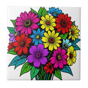 Lebendiger Blumenstrauß in vielen Farben Fliese