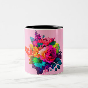 Lebendiger Blumenstrauß mit schwarzer Trimmlinie K Zweifarbige Tasse