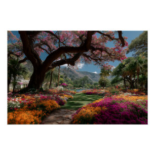 Lebendiger Blütenbaumgarten Paradiesblick Poster