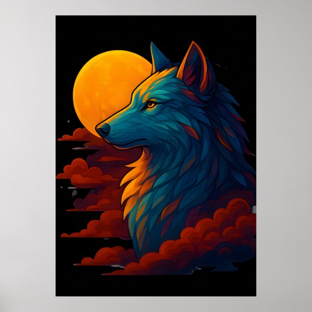 Lebendiger Bunter Wolf-Kunstposter Poster (Vorne)