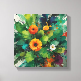 Lebendiger Burst von Calendula und Foliage Leinwanddruck