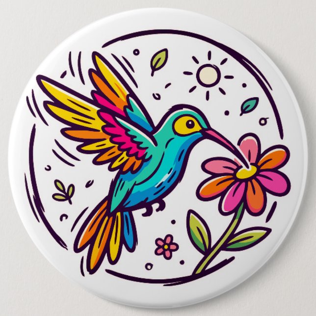 Lebendiger Cartoon Kolibri Button (Vorderseite)