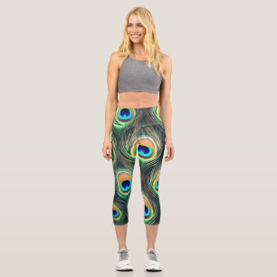 Lebendiger exotischer Pfauenfederdruck Capri Leggings