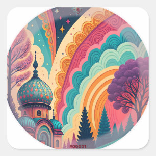 Lebendiger Fantasy-Moschee-Kreis-Aufkleber – Anpas Quadratischer Aufkleber