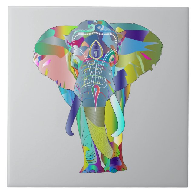 Lebendiger Farb-Mandala-Elefant Fliese (Vorderseite)