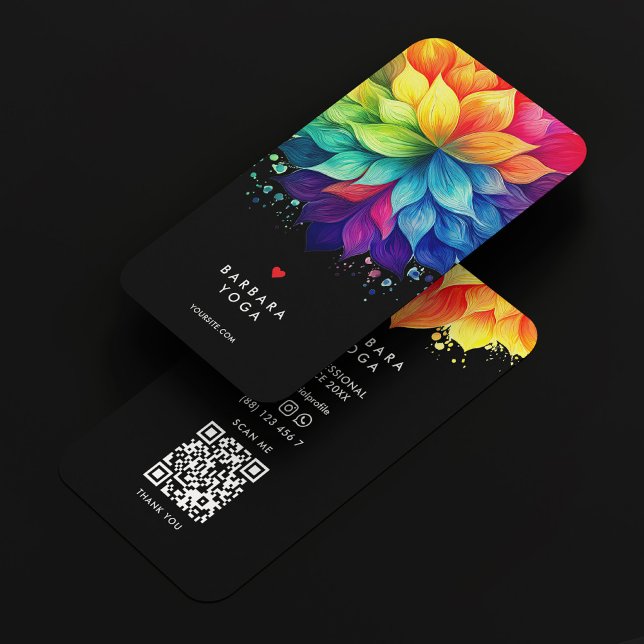 Lebendiger, farbenfroher Lotus Mandala Therapist Y Visitenkarte (Vibrant Colorful Lotus Mandala Therapist Yoga Business Card
)