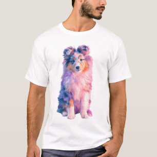 Lebendiger Farbfroher Shetland-Schäferhund-Welpe M T-Shirt