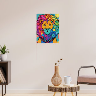 Lebendiger Farbiger Mosaik-Löwe Geometrisch Abstra Poster